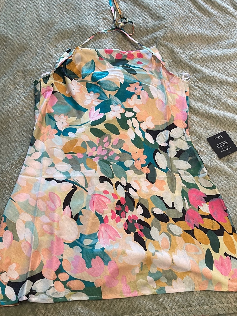 Lulu's Floral Halter Mini Dress in Teal, Pink & Cream New with tags!